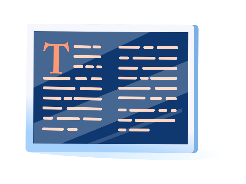 Leistungen - Text – Illustration eines Tablet Computers der im Querformat einen Text mit zwei Spalten anzeigt